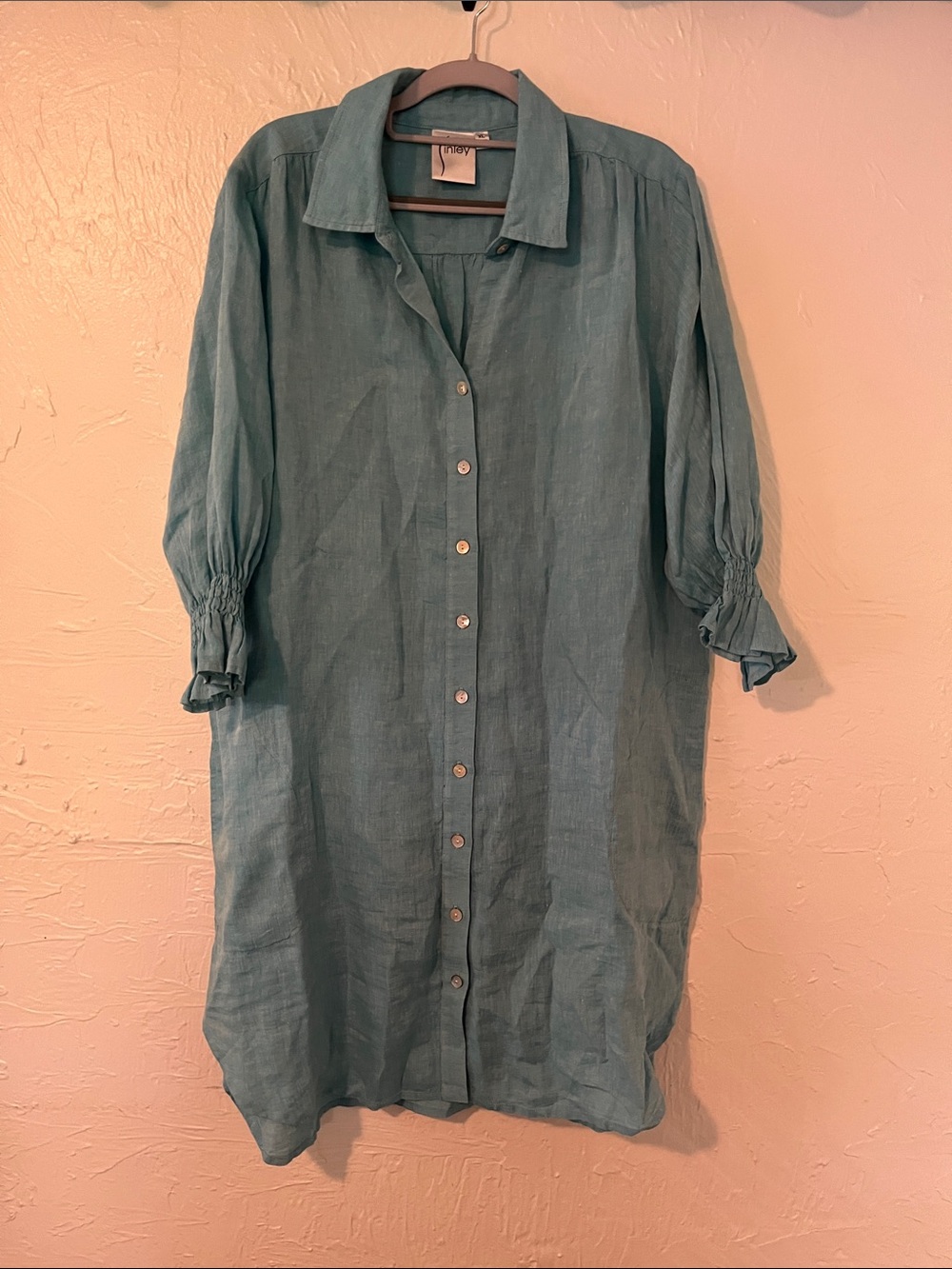 Finley Teal Button-Front Midi Shirt Dress